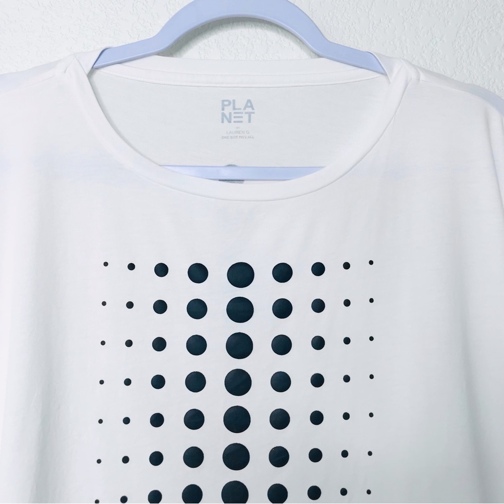 PLANET BY LAUREN G Dot Dot Dot Luxury Boxy T-Shirt White Black - Picture 5 of 13